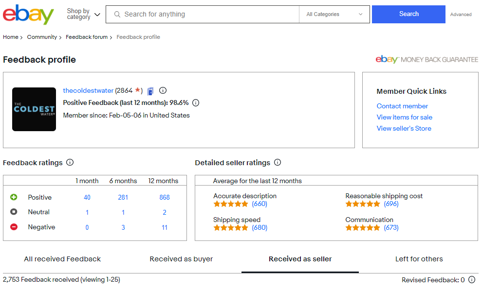 eBay feedback profile