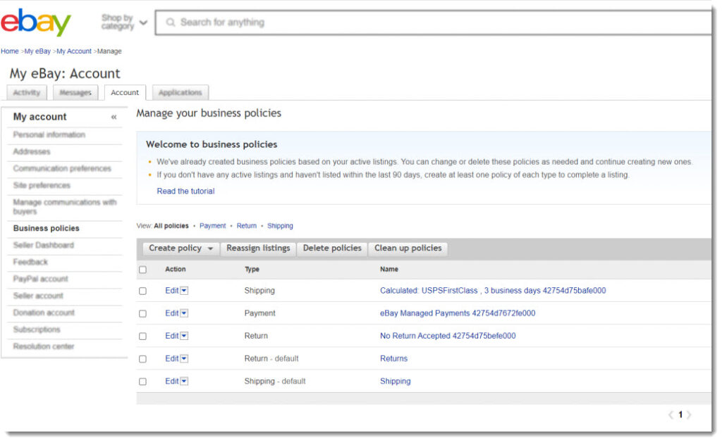 ebay business policy dashboard